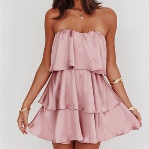 Behati Tiered Layer Strapless Short Dress Dusty Rose by Selfie Leslie